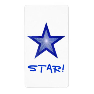 Estrella azul oscuro 'STAR!' etiqueta grande blanc