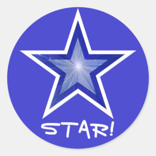 Estrella azul oscuro 'STAR!' redonda pegatina azul