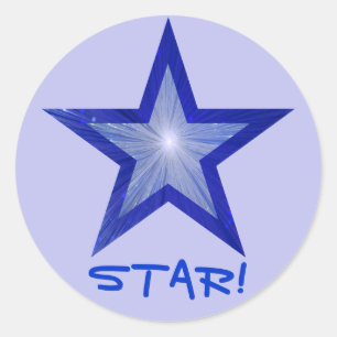 Estrella azul oscuro 'STAR!' redonda pegatina azul