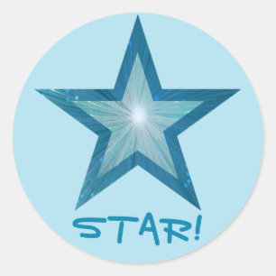 Estrella azul 'STAR!' redonda pegatina azul pálido