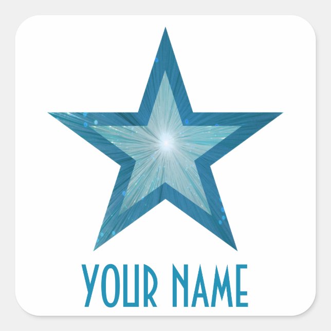 Estrella azul 'Tu nombre' pegatina cuadrado blanco (Anverso)