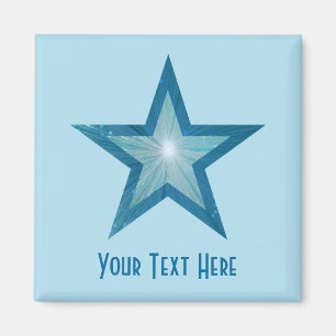 Estrella azul 'Tu texto' imán cuadrado azul pálido