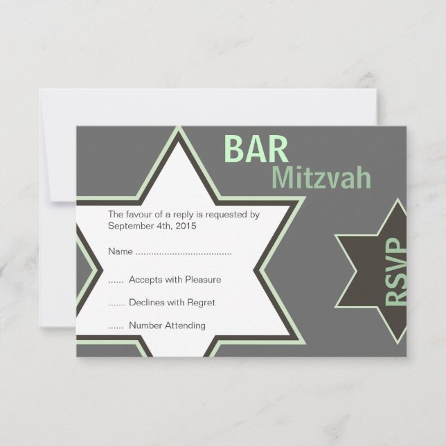 Estrella de David Bar Mitzvah Green & Grey RSVP (Anverso)