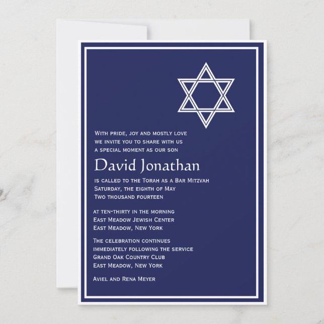 Estrella de David Bar Mitzvah Invitación Estrella  (Anverso)