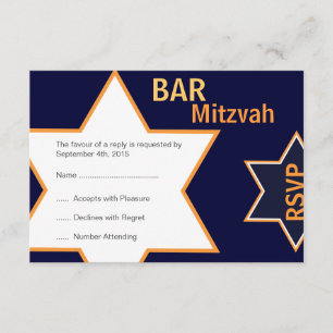 Estrella de David Bar Mitzvah Naranja y Blue RSVP