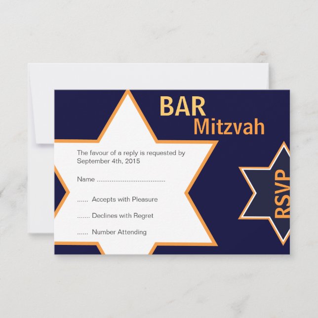 Estrella de David Bar Mitzvah Naranja y Blue RSVP (Anverso)