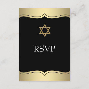 Estrella de David Bar Mitzvah RSVP de oro negro