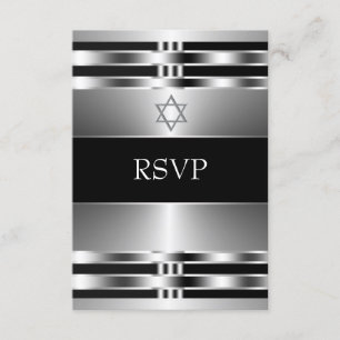 Estrella de David Bar Mitzvah RSVP de plata negra