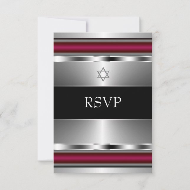 Estrella de David Bar Mitzvah RSVP negra roja (Anverso)