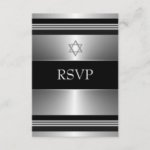 Estrella de David Bar Mitzvah RSVP negro plateado