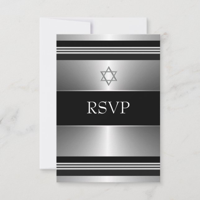 Estrella de David Bar Mitzvah RSVP negro plateado (Anverso)