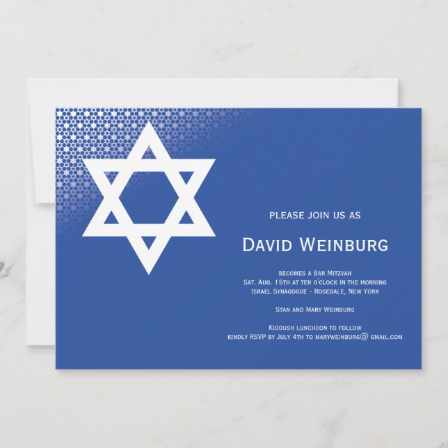 Estrella de David Blue Bar Mitzvah Invitación (Anverso)