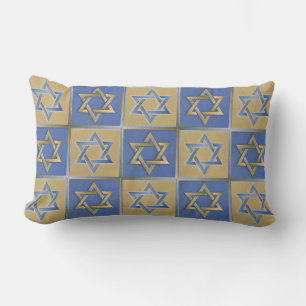 Estrella de David Judaica Almohada Azul Dorada de