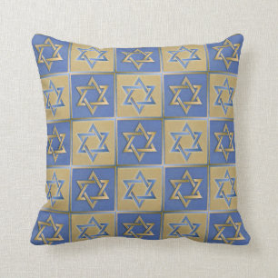 Estrella de David Judaica Almohada Azul Dorada de