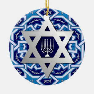 Estrella de David y Menorah Design Ornamento Hanuk