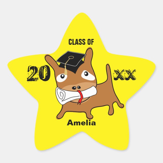 Estrella de graduación Pegatina de cachorro amaril (Anverso)