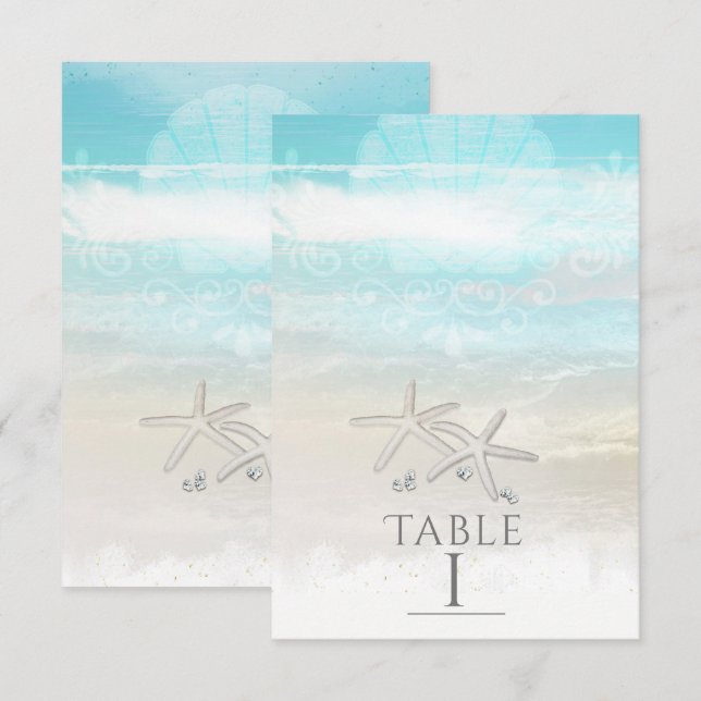 Estrella de Mar Blanca de Playa Número de Mesa de  (Anverso / Reverso)