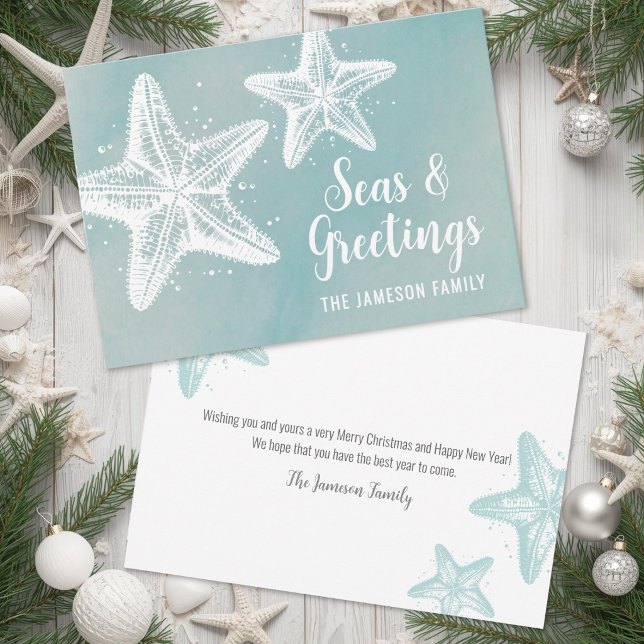 Estrella de Mar Elegante Navidad en la Playa (Elegant Starfish Beach Christmas Holiday Card)