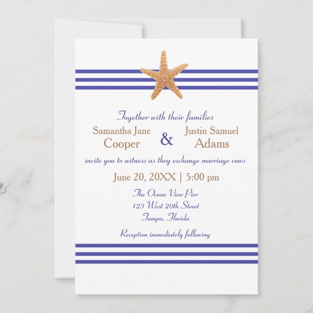 Estrella de mar náutica - Invitación de boda (Anverso)