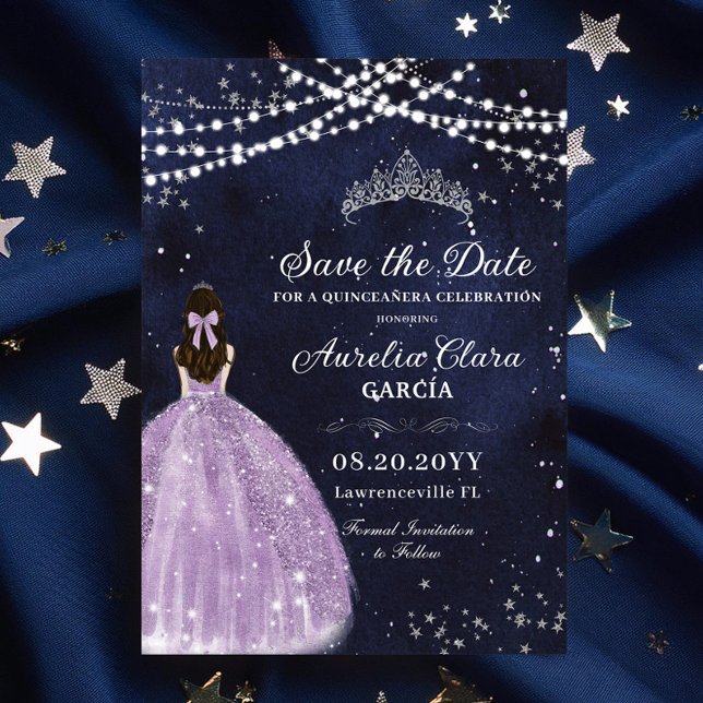 Estrella de Noche Estelar Morada Quinceañera Guard (starry nights under the stars purple lilac dress princess silver quinceanera sweet 16 save the date )