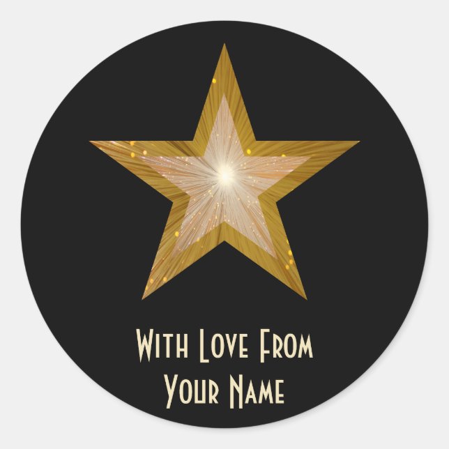 Estrella de "oro" 'Con amor de'' redonda pegatina  (Anverso)