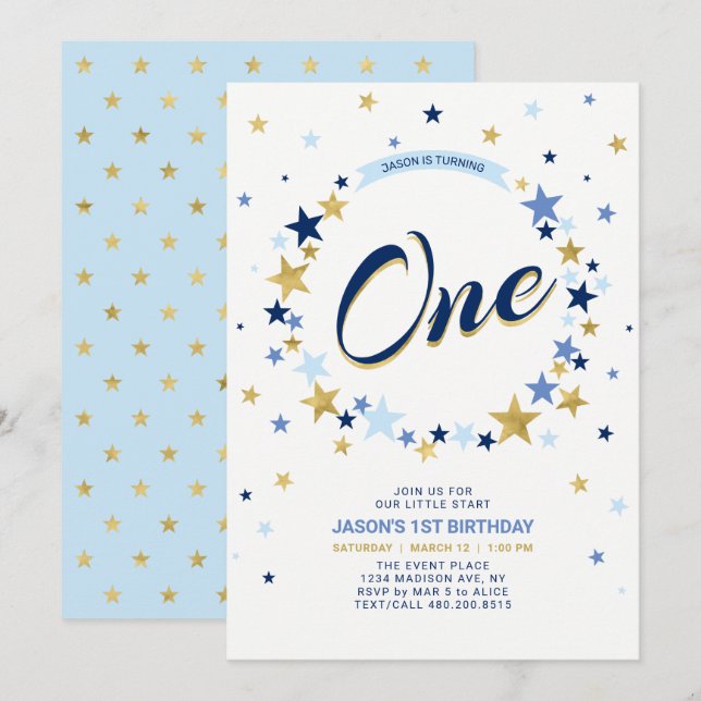 Estrella de Oro | Invitación de cumpleaños número  (Anverso / Reverso)