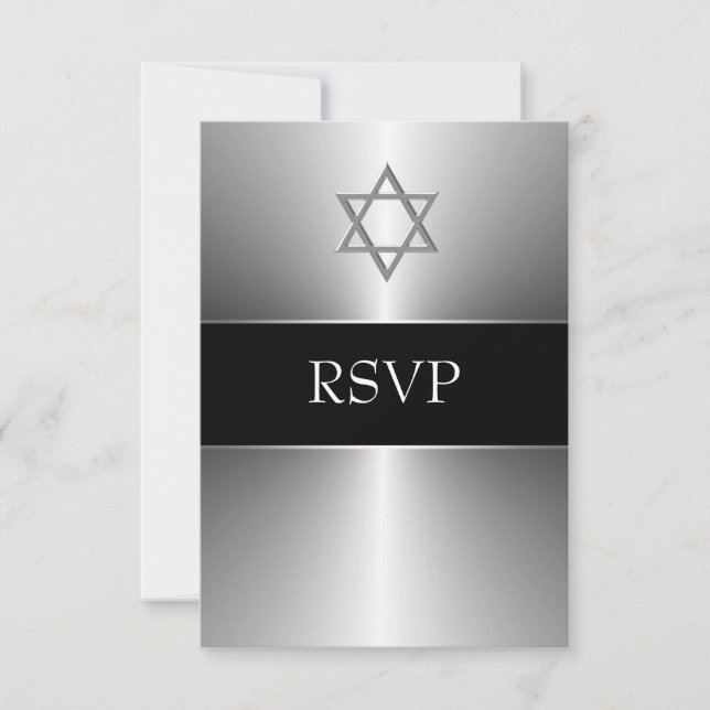 Estrella de plata negra de David Bar Mitzvah RSVP (Anverso)