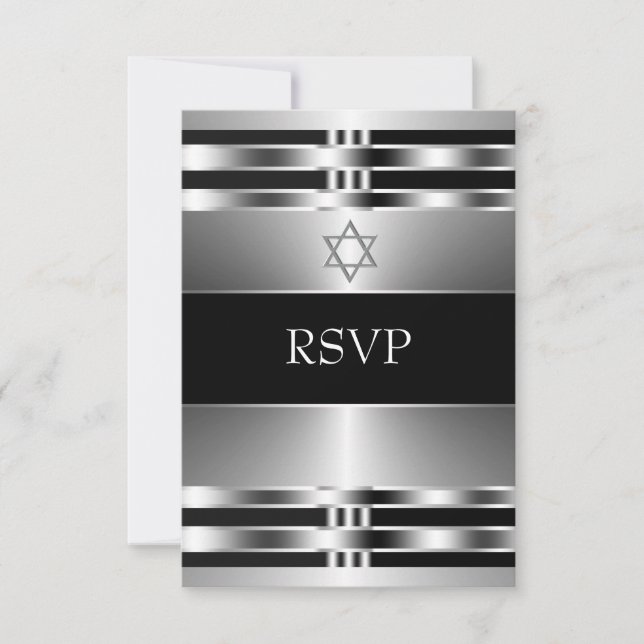 Estrella de plata negra de David Bar Mitzvah RSVP (Anverso)