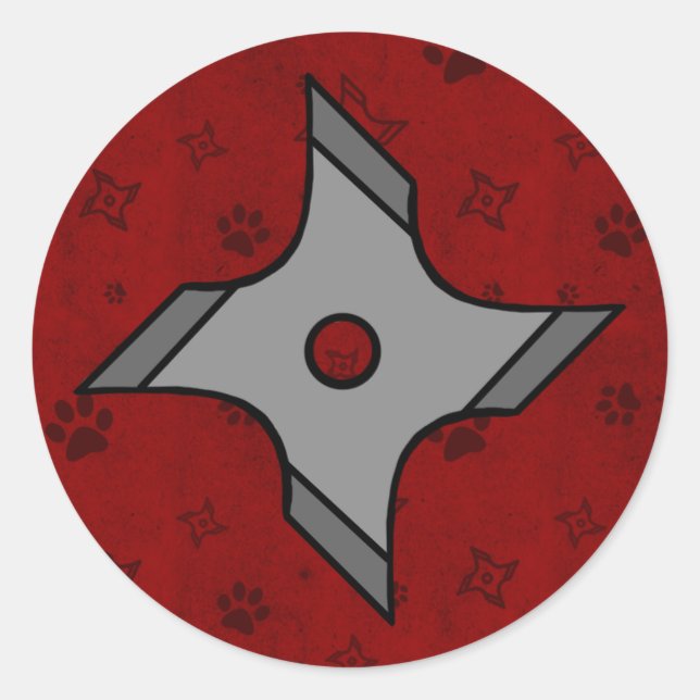 Estrella De Shuriken Ninja En Pegatina Rojo (Anverso)