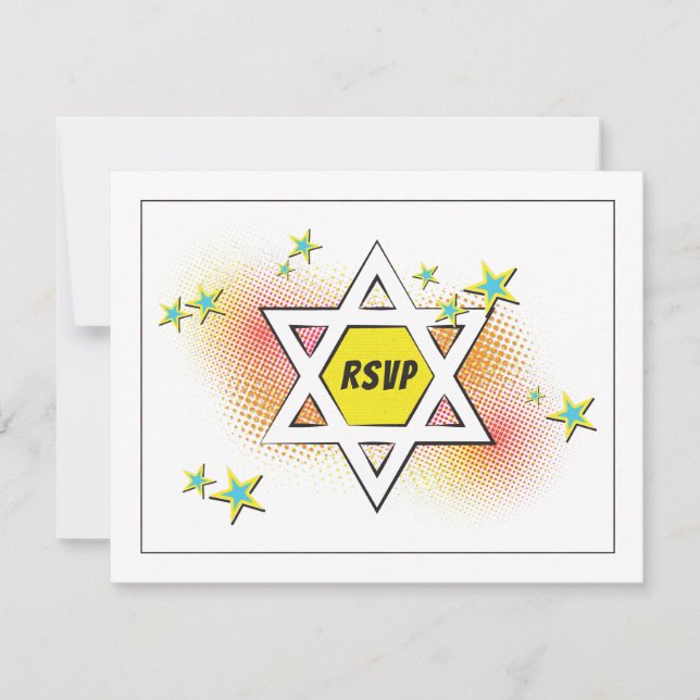 Estrella del cómic de David Bar Mitzvah RSVP (Anverso)