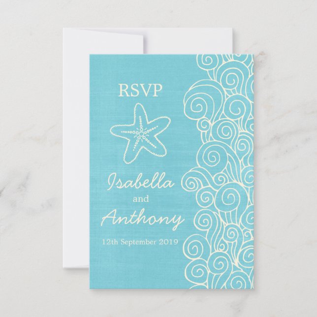 Estrella del mar y boda azul y crema RSVP (Anverso)
