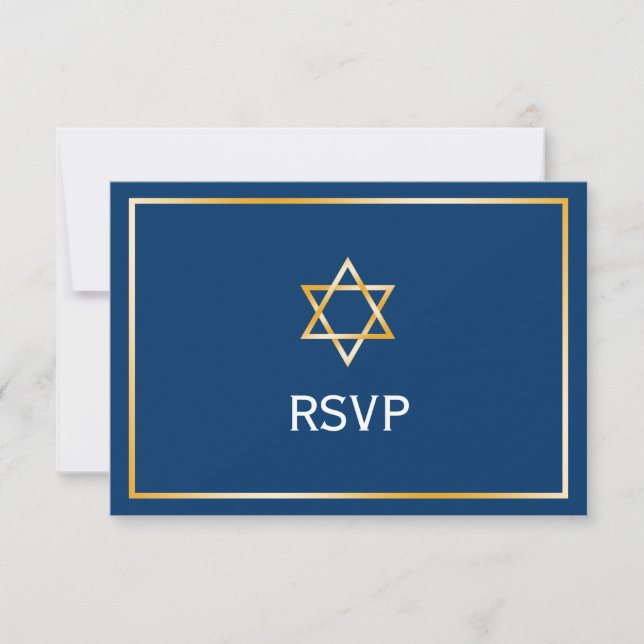 Estrella dorada azul de David Bar Mitzvah RSVP (Anverso)