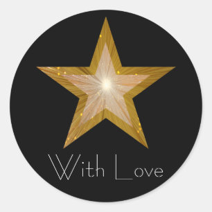 Estrella dorada 'Con amor' negro redondo pegatina