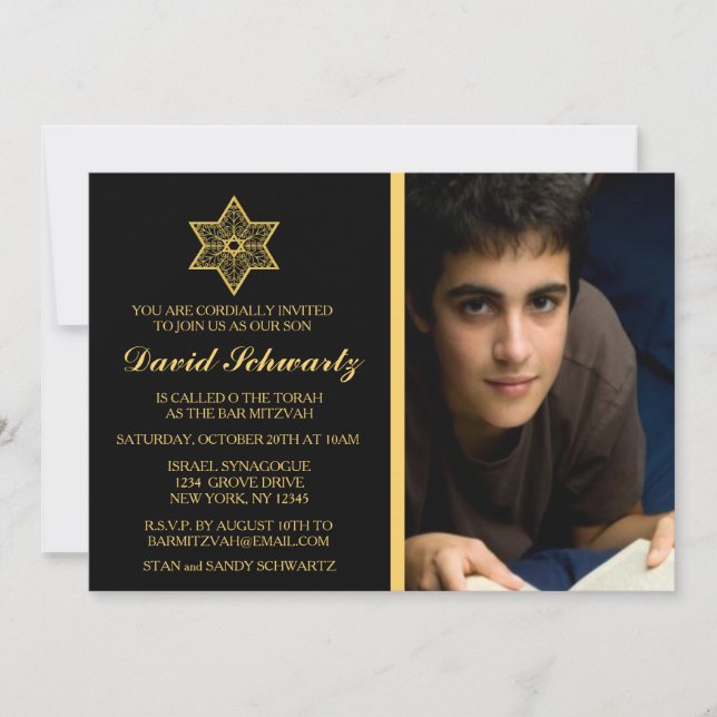 Estrella dorada de David Bar Mitzvah Invitación a  (Anverso)