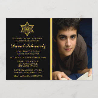 Estrella dorada de David Bar Mitzvah Invitación a 