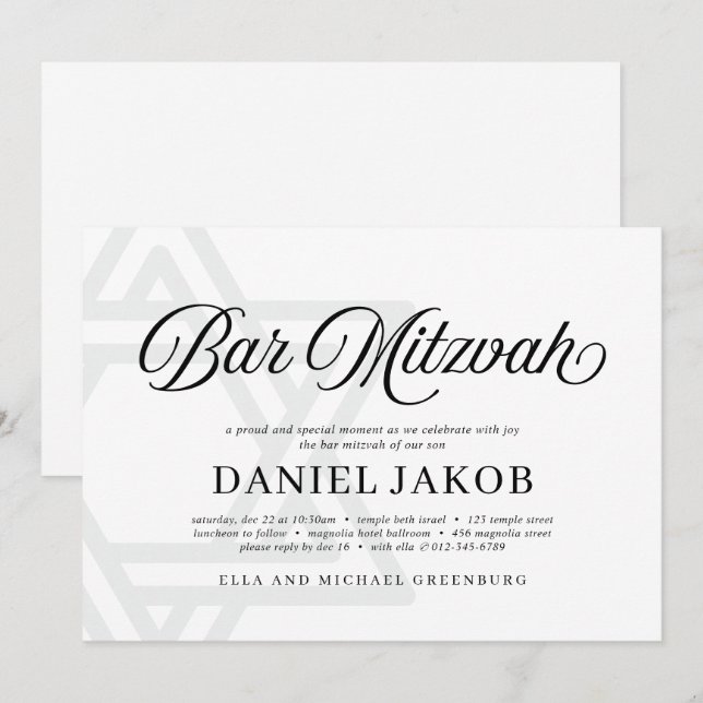 Estrella elegante de David Invitación Bar Mitzvah (Anverso / Reverso)