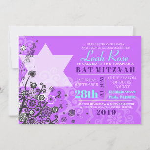 Estrella floral de David Bat Mitzvah Invitación Vi
