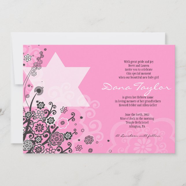 Estrella floral: Invitación a apostar a bebé judío (Anverso)