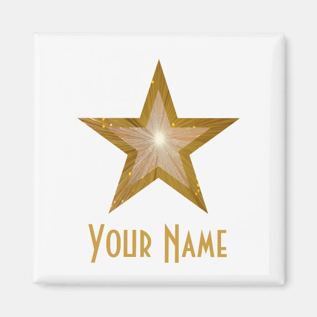Estrella "Gold" Estrella "Tu Nombre" imán cuadrado (Frente)