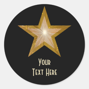 Estrella "Gold" redonda "Tu texto" pegatina negro