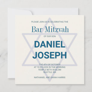 Estrella judía cuadrada Bar Mitzvah Invitación