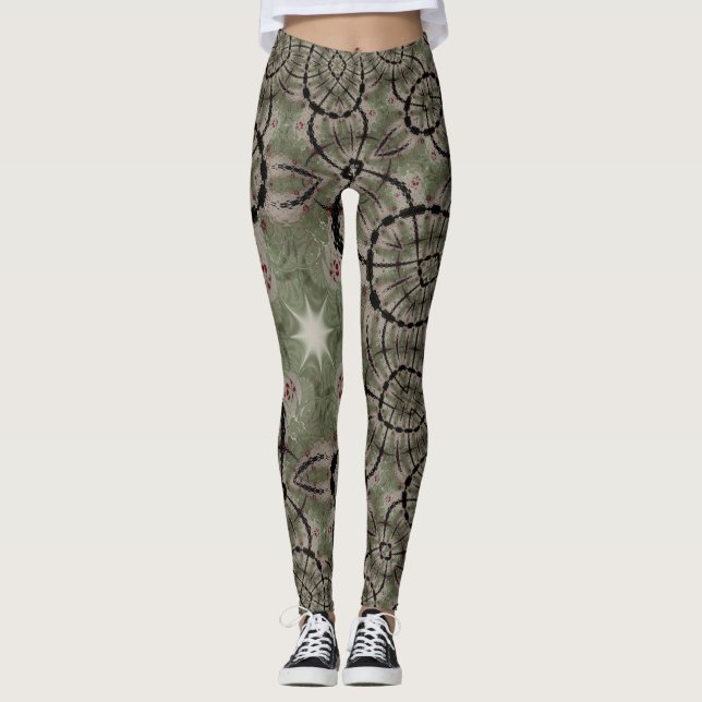 Estrella linda Sage Green Black Heartings Leggings (Anverso)