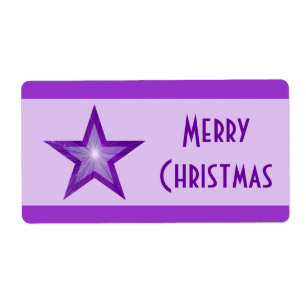 Estrella morada estriba Feliz Navidad etiqueta púr