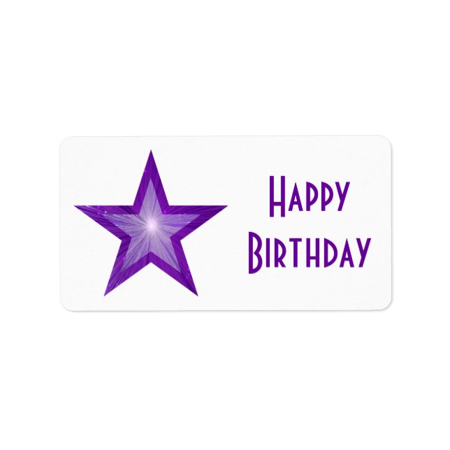Estrella morada etiqueta 'Cumpleaños feliz' medio  (Frente)