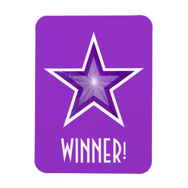 Estrella morada 'Ganador!' imán flexible morado (Vertical)