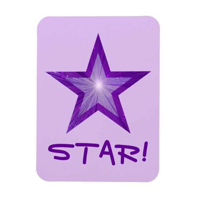 Estrella morada 'STAR!' imán flexible morado (Vertical)