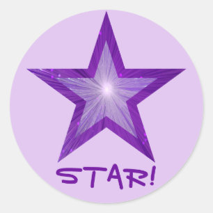 Estrella morada 'STAR!' redonda pegatina púrpura p
