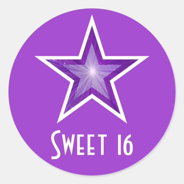 Estrella morada 'Sweet 16' pegatina redondo morado (Anverso)