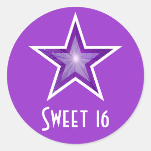 Estrella morada 'Sweet 16' pegatina redondo morado