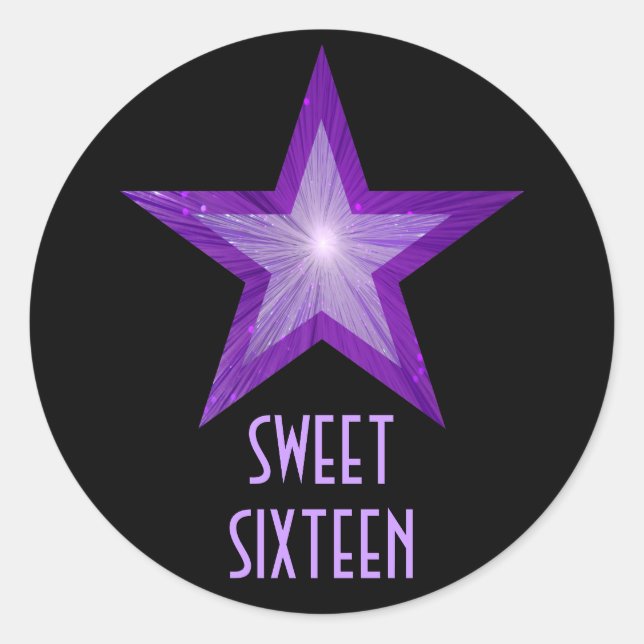 Estrella morada 'Sweet Sixteen' pegatina redondo n (Anverso)